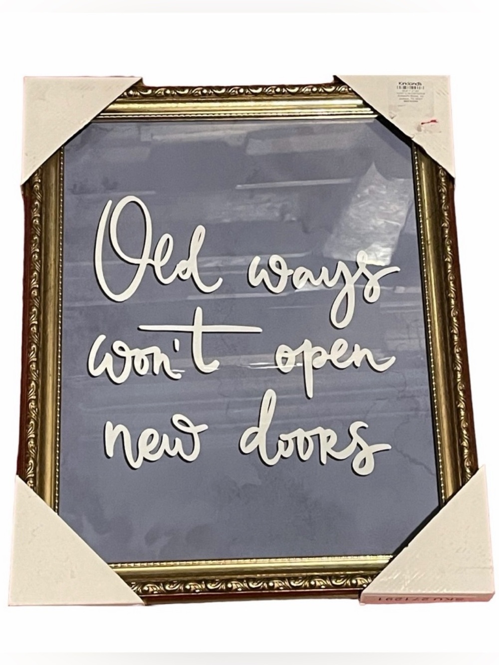 Framed "Old Ways Won't Open New Doors" Inspirational Wall Art Gold Frame New